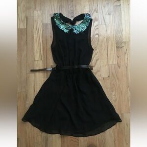 BCBGeneration Black Cocktail Dress with Sequin Scalloped Collar